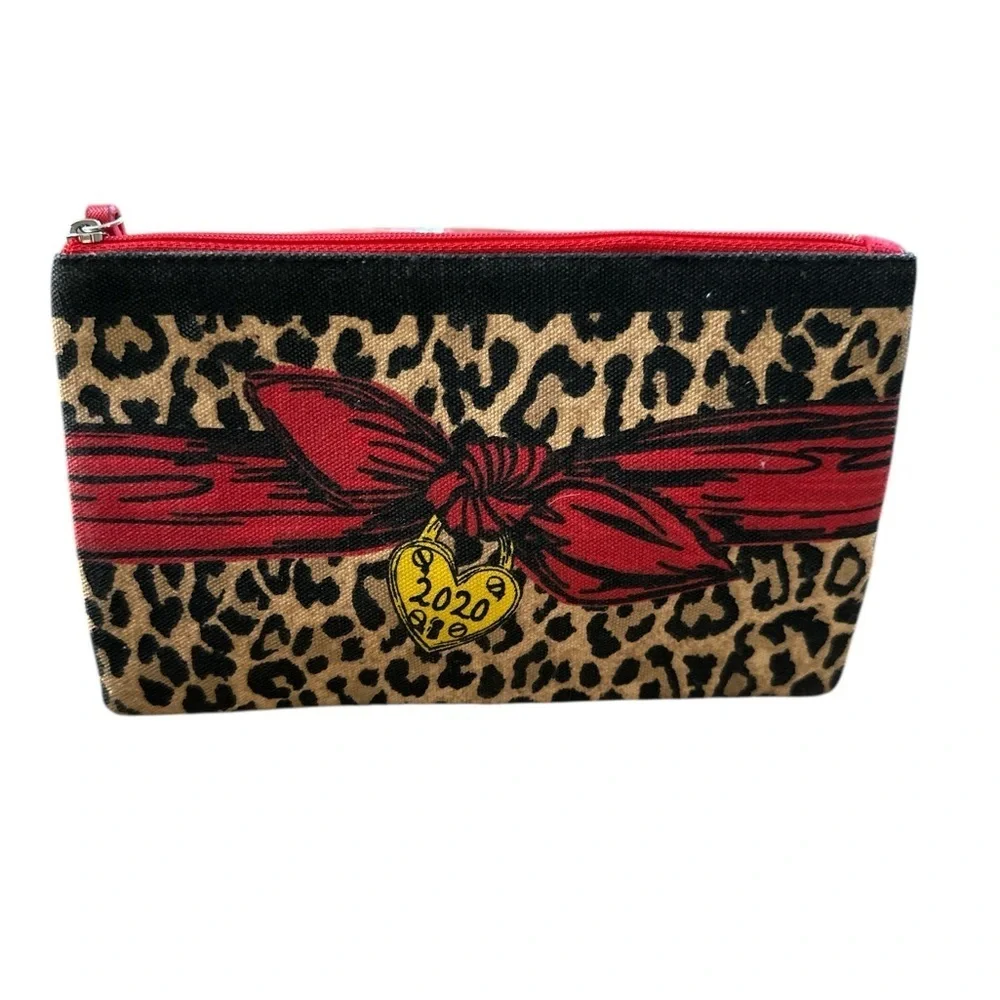 Brighton Leopard Heart Cosmetic Pouch | Red Bow & Charm | Zip Clutch Bag